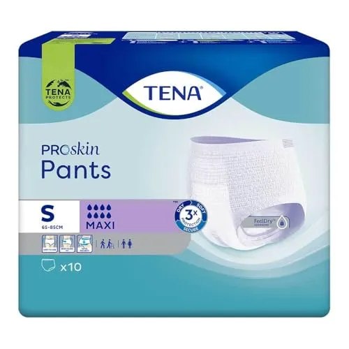 Tena Pants Maxi S - Einweghosen für Inkontinenz, 10 ST - Arzneimittel für Männer und Frauen mit FeelDry Advanced-Technologie, die sofort Flüssigkeit aufnimmt und die Haut trocken hält. Ideal für ein aktives Leben, Tag und Nacht.