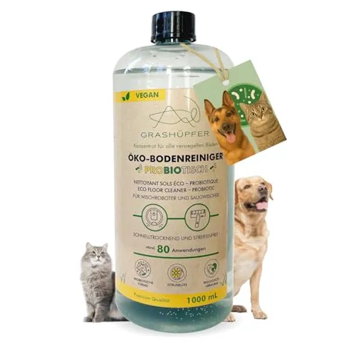 GRASHÜPFER® Probiotischer Öko Wischroboter Reiniger [FÜR TIERHAUSHALTE] – reinigt und entfernt Tiergerüche biologisch, für Wischroboter und Saugwischer [ZITRUSBLÜTE], ungiftig und sicher - 1000 ml
