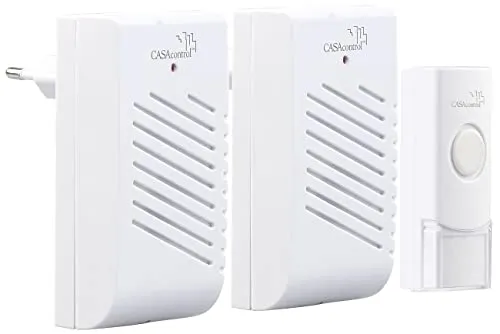 CASAcontrol Türklingel Ton: 2 Steckdosen-Türklingeln, 1 Funk-Klingeltaster, 16 Klingeltöne, 50 m (Hausklingel Ton, Haustür Klingeltöne, Türklingelverstärker)