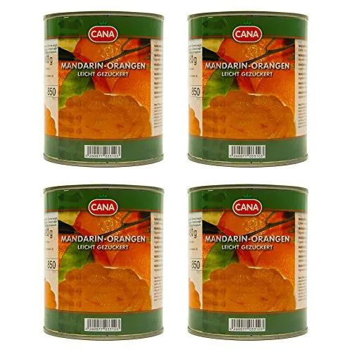 Food-United türkische Mandarin-Orangen geschält ohne Kerne leicht gezuckert in Sirup 4 Dosen Füllm 800g ATG 480g Ring-Pull-Verschluss intensiv komplexes Aroma gleichmäßige ganze Segmente (4 Dosen)