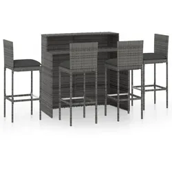vidaXL 5-tlg. Gartenbar-Set mit Kissen Grau - Gartenmöbel-Set aus wetterbeständigem PE-Rattan mit robustem Stahlrahmen, ideal für Terrasse oder Balkon. Bequeme, abnehmbare Kissen sorgen für hohen Sitzkomfort.