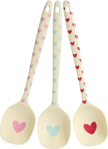 Rice by Rice Melamin Kochlöffel mit Herzmotiven - Kochlöffel aus 100 % Melamin in drei liebevollen Designs – ideal für die Küche. Mit einer Länge von 30 cm und pflegeleicht, bringt er Freude beim Kochen.