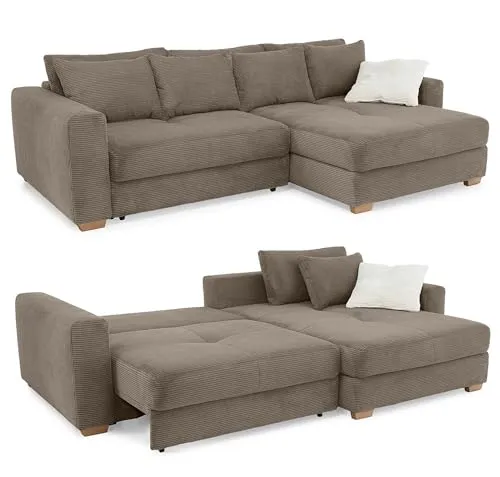Dauerschlaf-Ecksofa Federkern Couch mit Bettkasten in Braun Taupe