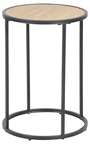 AC Design Furniture Jörn runder Beistelltisch - Beistelltisch fürs Wohnzimmer mit eleganter Eichenoptik und robustem Metallfuß. Ideal für Dekorationen bis 20 kg, verbindet Industriedesign mit Gemütlichkeit.