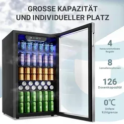 EUHOMY 90L Getränkekühlschrank – Kompakter Minikühlschrank für 126 Dosen