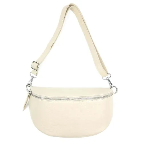 Made in Italy Damen Leder Tasche Gürteltasche Crossbody Hüfttasche Bauchtasche Umhängetasche Wildleder Brusttasche Crossover Bodybag Schultertasche Handytasche Geldtasche Beige (Leder)