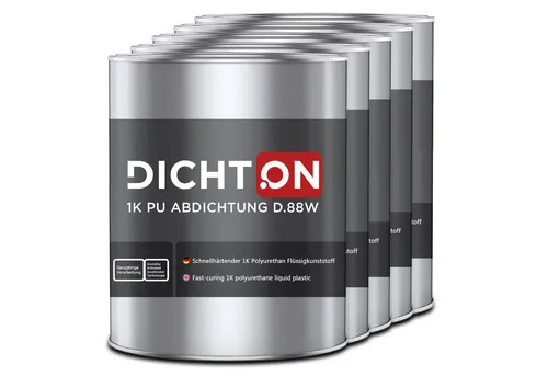 BEKATEQ Dichtstoff DICHTON D.88W 1K PU Abdichtung außen, Flüssigkunststoff auf Polyurethan-Basis, Schnelle & sichere Verarbeitung, Vielseitig einsetzbar, Extrem widerstandsfähig, Optisch & technisch flexibel, Effizient & nachhaltig, (DICHTON D.88W, 5-tlg., neueste Generation,schnellhärtend,blasenfrei, ganzjährige Verarbeitung)