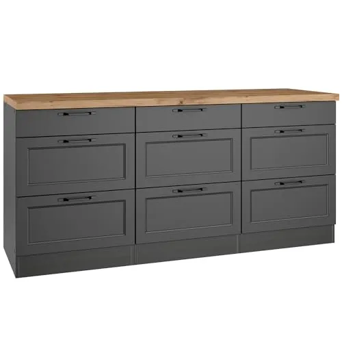 Lomadox Küchenschrank mit Schubladen 180 cm in Grau