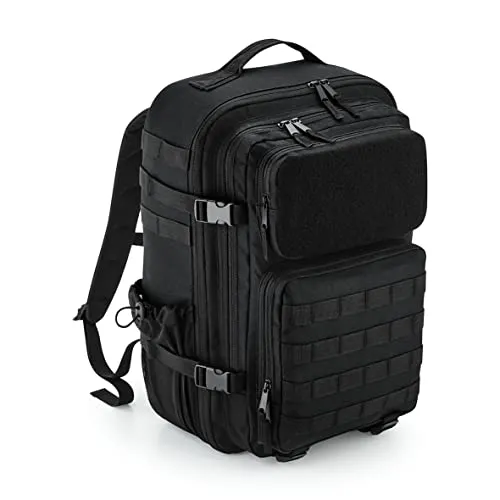 BagBase Rucksack Molle BG850, schwarz - Wanderrucksack mit 35 Liter Volumen und gepolstertem Laptopfach für Geräte bis 17 Zoll. Ideal für Outdoor-Aktivitäten und Reisen, mit vielseitigen Molle-Aufnahmepunkten und verstellbarem Brustgurt.
