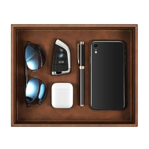 SITHON Taschenleerer, Kunstleder Tablett Organizer Ablage Aufbewahrungsbox klassisch Ablageschale Valet Tray für Handy Schmuck Schlüssel Kleingeld Geldbörse Uhren Brillen Büroausstattung (Braun)
