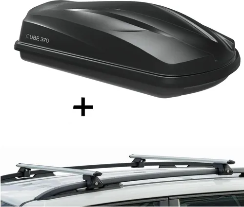 Dachbox/Gepäckbox CUBE370 + Relingträger CRV135 für BMW 5 Touring (E39) - Praktisches Set: Dachbox CUBE370 mit 370 Litern Volumen und Relingträger CRV135 für BMW 5 Touring (E39). Ideal für Reisen mit viel Gepäck, sicher und einfach zu montieren.