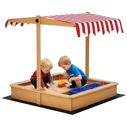 Outsunny Sandkasten mit Sonnendach aus Tannenholz - Sandkasten aus Tannenholz mit verstellbarem Sonnendach, schützt vor Hitze und UV-Strahlen – ideal für stundenlangen Spielspaß im Freien!