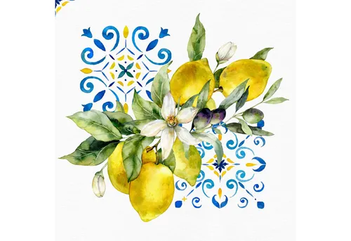 ti-flair Papierserviette, Servietten Papier 33x33cm 3-lag. mit Zitronen 20 Stück Gelb Blau Weiß