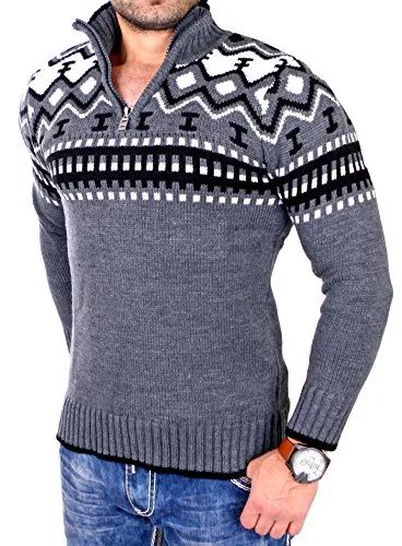 Reslad Herren Strickpullover Crewneck Zipper Norweger Pullover RS-3110 Anthrazit M - Pullover für Herren mit perfekter Passform und hohem Tragekomfort, ideal für die kalte Jahreszeit. Hochwertige Verarbeitung und vielseitig kombinierbar.