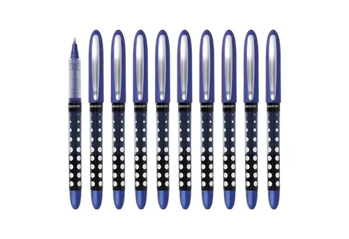 WESTCOTT Tintenroller Blau 10 Stück, Rollerball Pen mit blauer Tinte, 0,5 mm Strichstärke, (Vorteilspack, 10-tlg), transp. Füllstandsanzeige, Kapillartechnologie, ergonomischer Griff