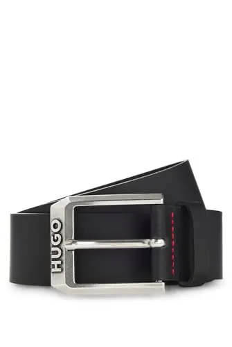 HUGO Herren Gelio-c_sz40 Gürtel, Black1, 105 EU - Eleganter Herren-Gürtel mit polierter Dornschließe und minimalistischem Hugo Logo, perfekt für formelle Anlässe.