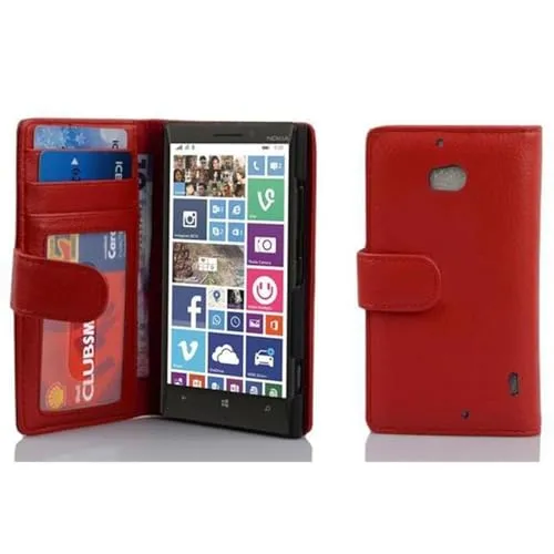 Cadorabo Hülle kompatibel mit Nokia Lumia 929/930 aus Premium Kunst Leder Flip Klappbare Stoßfeste Magnetische [Standfunktion] [Kartenfächern] Cover Hülle für Nokia Lumia 929/930 Tasche in Rot