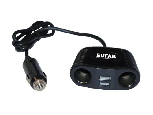 Eufab 16549 Doppelsteckdose 12 V mit Kabel und USB-Anschluss, Schwarz
