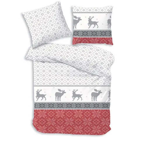 Träumschön Bettwäsche Biber 135x200 Winter, Rentier Weihnachts-Bettwäsche - Bettwäsche-Sets aus 100% Baumwolle in bordeaux mit festlichem Rentier-Motiv, perfekt für eine gemütliche Winterzeit, maschinenwaschbar und bügelfrei.
