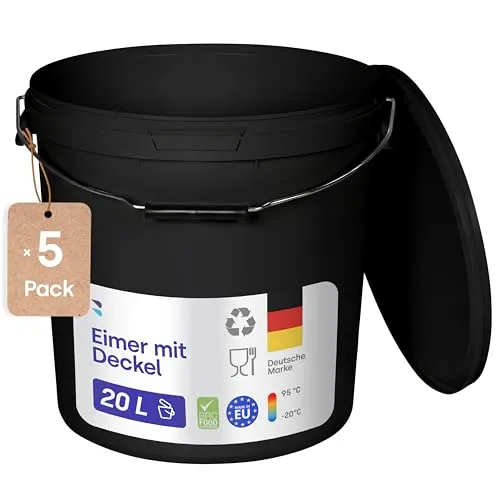 BenBow 20L Eimer mit Deckel schwarz – Lebensmittelecht, Auslaufsicher & Stapelbar - Der 20-Liter Eimer mit luftdichtem Deckel ist ideal zur sicheren Aufbewahrung von Lebensmitteln und anderen Produkten. Robustes, lebensmittelechtes Material sorgt für hochwertige Qualität und lange Haltbarkeit.