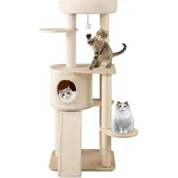 GOPLUS großer Kratzbaum 143 cm mit 6 Plattformen, Sisal-Kratzsäulen und 2-in-1 Leiter - Vielseitiger Katzenbaum mit 6 Plattformen und einem gemütlichen Ruhebereich, ideal für Spiel und Erholung. Robuste Sisal-Kratzflächen schützen Ihre Möbel und fördern das natürliche Kratzverhalten Ihrer Katze.