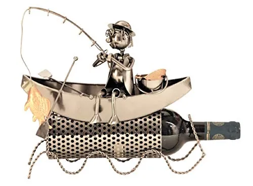 Flaschenhalter Fischer im Boot Metall Flaschenständer Weinhalter