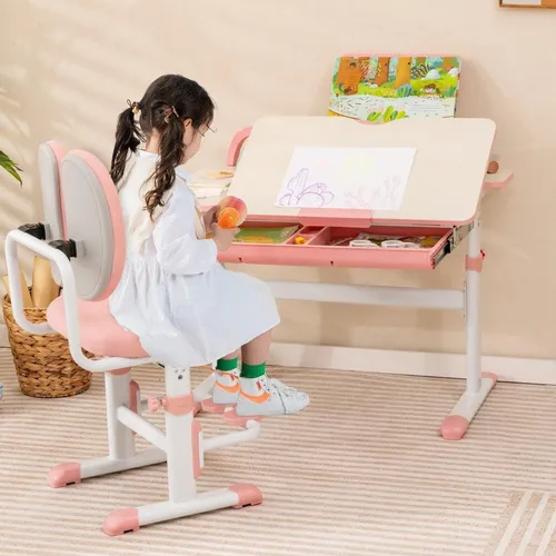 Höhenverstellbarer Kinderschreibtisch 51-73 cm mit neigbarer Tischplatte (Rosa)