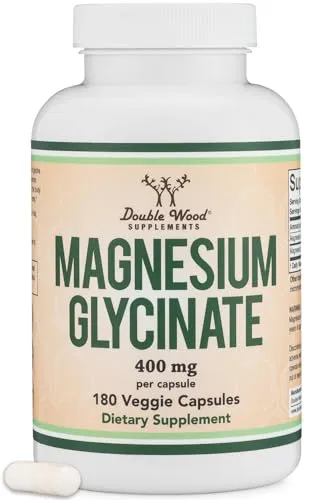 Double Wood Magnesium Bisglycinat | 180 Vegane Kapseln | 400 mg pro Kapsel - Nahrungsergänzungsmittel mit hoher Bioverfügbarkeit, unterstützt die Verringerung von Müdigkeit und fördert ein gesundes psychisches Gleichgewicht.