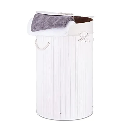 relaxdays Wäschekorb Bambus rund, weiß