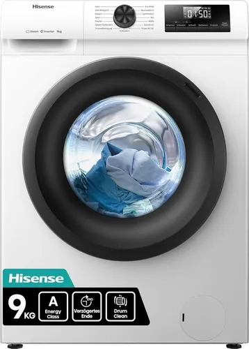 Hisense WF1Q9041BW Waschmaschine mit Dampffunktion - Waschmaschine mit 9kg Fassungsvermögen, 15 Programmen und Quick Wash in nur 15 Minuten - ideal für schnelle und effiziente Wäschepflege.