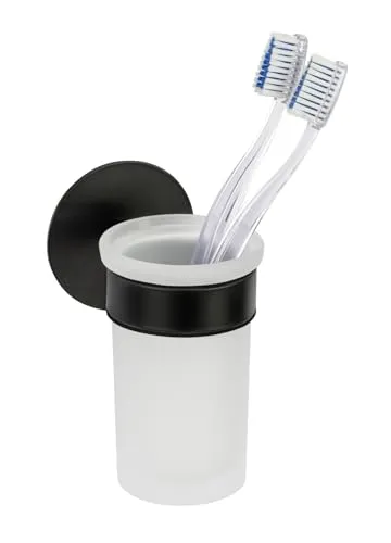 Schöner Wohnen Zahnputzbecher Meleto, Schwarz/Weiß - Sonstige Badaccessoires, elegantes Design aus Metall und Glas, inklusive Befestigungsmaterial für Wandmontage, ideal für stilvolle Badezimmer.