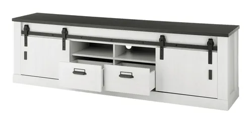 Furn.Design Lowboard Stove: TV Unterschrank im Landhausstil - TV-Lowboard im Landhausstil, 201 x 61 cm, mit 4 Fächern und 2 Schubladen. Die rustikalen Schiebetüren an einem Metallbeschlag verleihen Ihrem Wohnzimmer Charme und bieten gleichzeitig viel Stauraum.