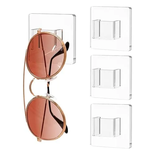 xyuayamz Brillenhalterung Wand, Sonnenbrillen Halter Wand, Brillenregal Wandmontag, Brillen Organizer Display für Aufhängen Der Brille, Selbstklebend, Acryl, 4 Stück, Transparent