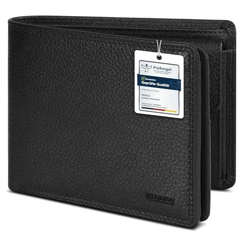 REDOLZ Herren Leder-Geldbörse Querformat mit Klappe | Geldbeutel Brieftasche Portmonee Portemonnaie mit Klappe | RFID-Schutz & 8 Kartenfächer Querformat | Maße 12 x 2 x 9 cm