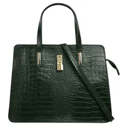 Henkeltasche CLUTY, Damen, Dunkelgrün mit Reptilienprägung - Elegante Handtasche aus echtem Leder in Kroko-Optik, ideal für Abendessen oder Büro. Mit 2-geteiltem Hauptfach und abnehmbarem Schultergurt, Made in Italy.