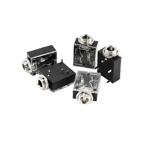 5x Klinken-Einbaubuchse 3,5mm stereo, Printmontage 90°, 2x Öffner-Schaltkontakte