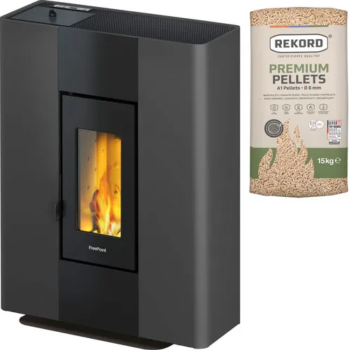 Freepoint Pelletofen Roxy Stand 7 kW – Modern & Effizient - Öfen: Der FREEPOINT Pelletofen ROXY STAND vereint modernes Design mit raumluftunabhängigem Betrieb. Ideal für schmale Räume, steuerbar via Smartphone (optional). Langlebige Gussbrennschale mit Easy-Start-System.