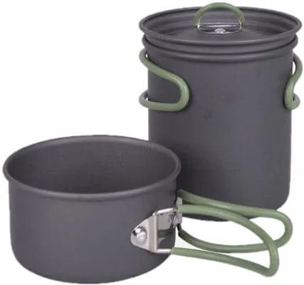 Bo-Camp Topf-Set Alu Kochset 2-teilig - Topfset für Camping und Trekking, extrem leicht und kompakt, inklusive Netzbeutel und universellem Deckel für einfaches Transportieren.