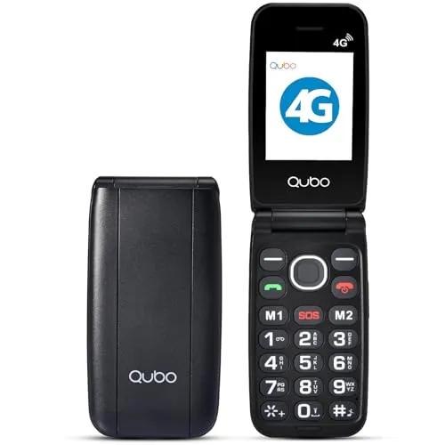 Qubo 4G Klapphandy für Senioren, mit großen Tasten, 2,4-Zoll-Bildschirm, hoher Lautstärke, SOS-Funktion, Kurzwahl, schwarz