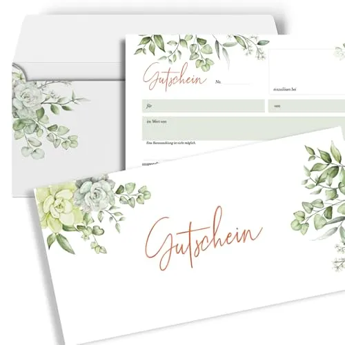 heaven+paper 50 Blanko Gutscheine mit Umschlägen – Ideal für Friseur, Massage & mehr