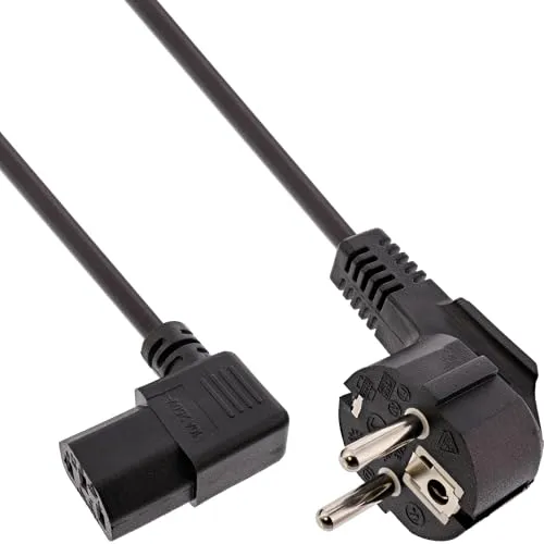 InLine 16752A Netzkabel, Schutzkontakt gewinkelt auf Kaltgerätestecker C13 rechts abgewinkelt, 3m, schwarz