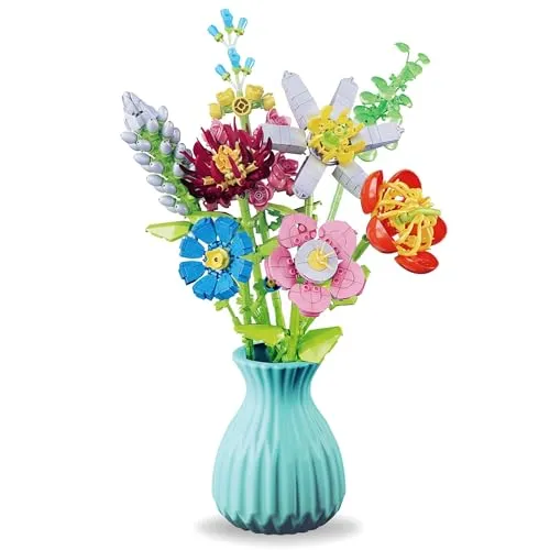 Blumenstrauß aus Bausteinen, KOMPATIBEL MIT Lego, 8 Blumen in Einer Vase, DIY-Set, 793 Teile 6+ (A)