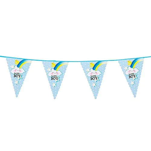 Boland 53201 - Wimpelkette Baby Boy, Länge 6 m, Papier, Girlande, Hängedekoration, Junge, Babyparty, Mottoparty, Garten, Party, Kindergeburtstag, Karneval