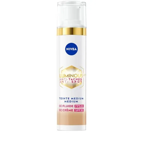 NIVEA Luminous 630 CC Anti-Fleckenfluid FPS30 Medium Teint (1 x 40 ml), CC Cream Unified Teint, Foundation deckt Hautunreinheiten ab, getönte Gesichtspflege, Anti-Aging Concealer, Fleckenreduzierer