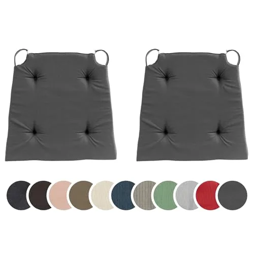 sleepling 2er Set Stuhlkissen - Dunkelgrau, für Indoor & Outdoor - Stuhlkissen mit Klettverschluss, 100% Baumwolle, ideal für Komfort und Langlebigkeit, perfekt für alle gängigen Stühle.