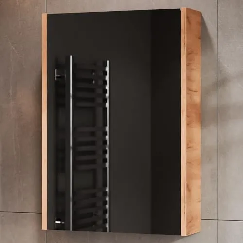 Planetmöbel Spiegelschrank Bad 50 cm - Dekorativer Wandspiegel mit feuchtigkeitsresistentem Holzwerkstoff, Soft-Close-Türen und 2 Glasregalböden für optimalen Stauraum im Bad.