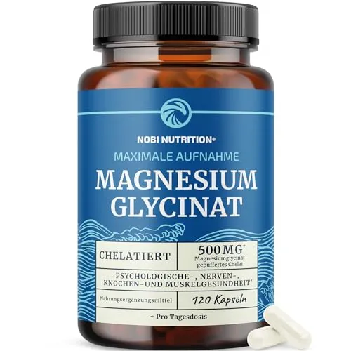 Magnesiumglycinat 500mg | Chelatiert für hohe Absorption | Muskelentspannung, Knochen, Herz, Nerven, Ruhe & Ruhe Unterstützung für Frauen & Männer | Magnesiumchelat-Ergänzung & Bisglycinat-Komplex |