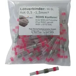 Lötverbinder für Lichtkabel, rot (50er Pack) - Sonstiges Fahrradzubehör, verbindet, lötet, isoliert und dichtet in einem Schritt – ideal für Lichtkabel von 0,5 bis 1,5 mm, einfache Verwendung mit Feuerzeug.