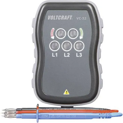 VOLTCRAFT VC-32 Drehfeldtester CAT III 440 V - Messgeräte für präzise Drehfeldmessung, Schutzklasse 2 und IP64 für optimale Sicherheit bei der Anwendung.