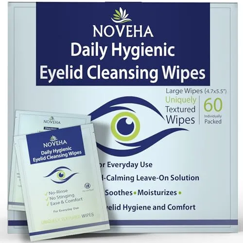 Hygienische Augenlid- und Wimperntücher, für Blepharitis und juckende Augen, Box mit 60 einzeln verpackten Wimperntüchern, natürlicher Make-up-Entferner und täglicher Reiniger
